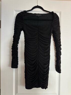 Michael Costello x Revolve Black Ruched Long-Sleeve Bodycon Dress.